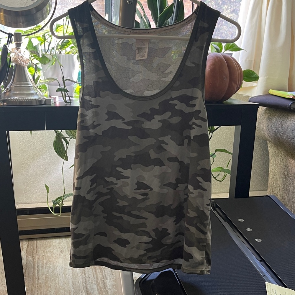 Lucky Brand Gray Camo Tank Top and shorts